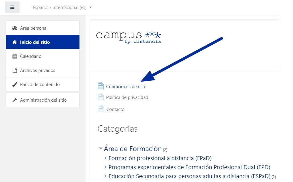 Campus FP distancia. Condiciones de uso