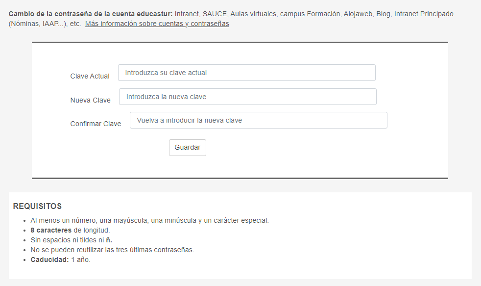 Educastur Intranet. Cambio de clave