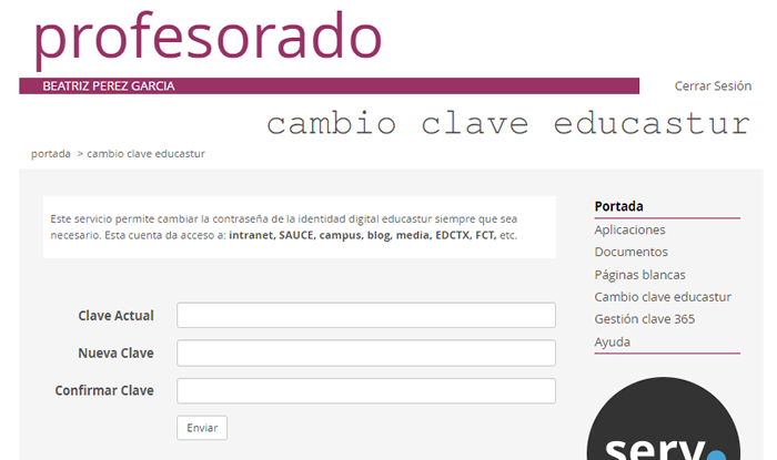 Intranet. Cambio de clave educastur