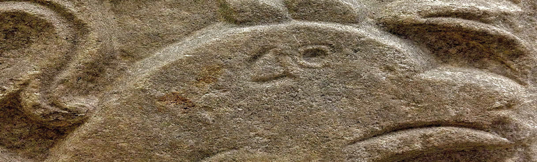 San Miguel de Lillo/Lliño (Oviedo/Uviéu). Relieve, cabeza de grifo/grifu (Museo Arqueológico de Asturias). Relieves (2016).