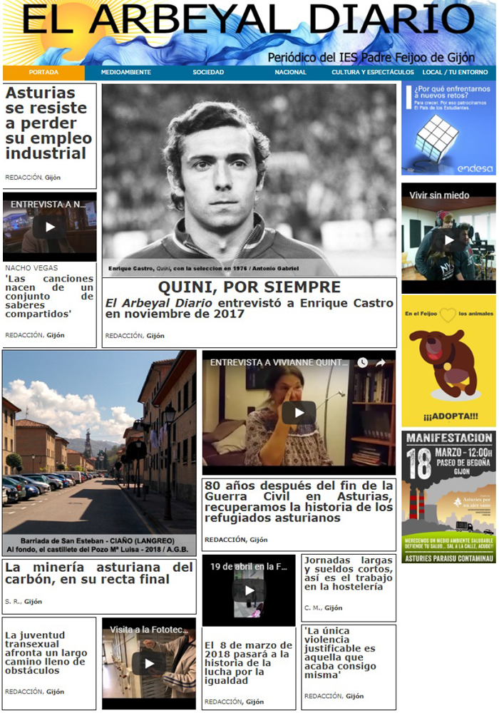 IES Padre Feijoo (Gijón). El Arbeyal diario. Primer premio nacional al Mejor periódico de El País de los Estudiantes 