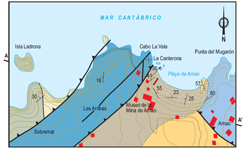 Mapa geológico del entorno de la ensenada de Arnao